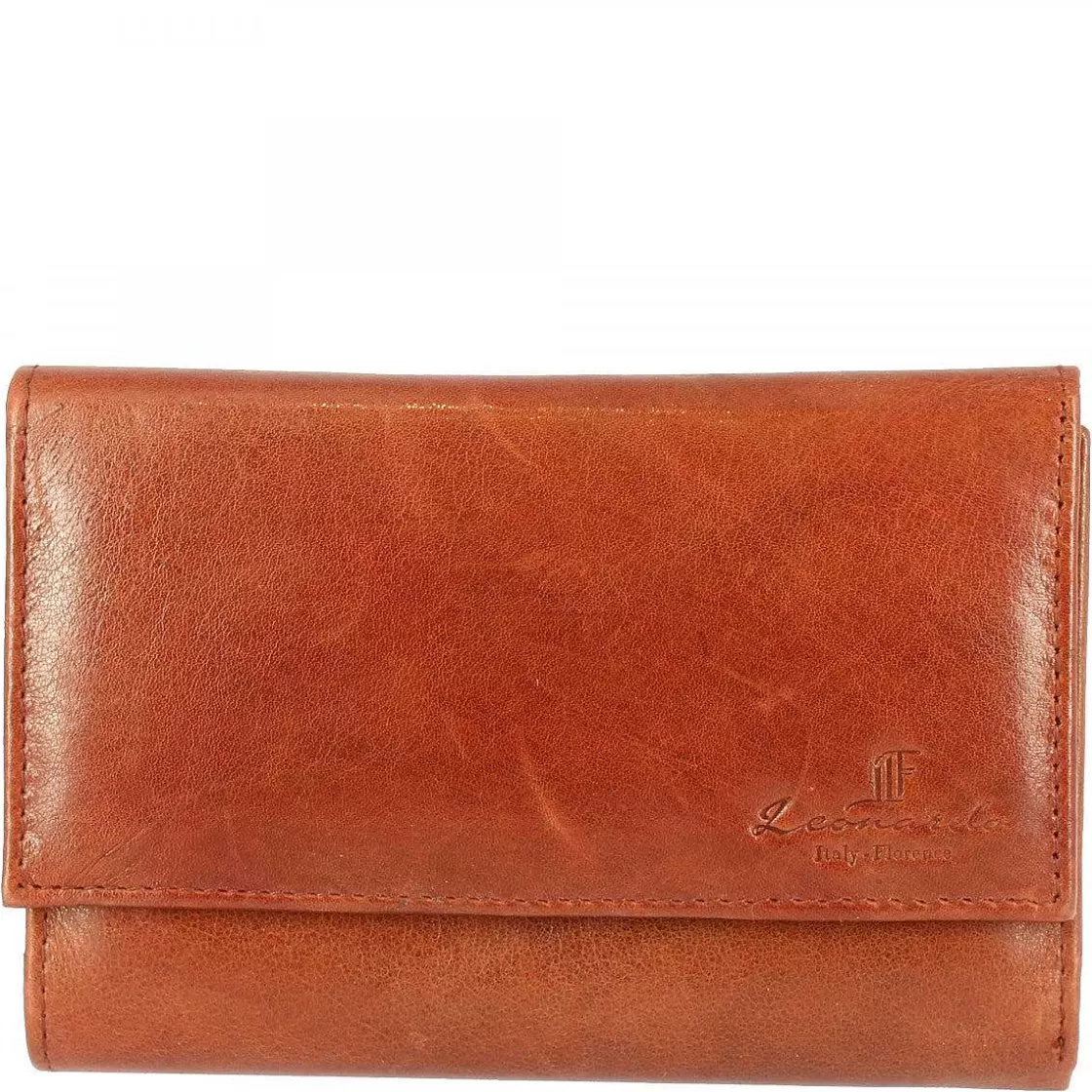 Leonardo Sauvage Women'S Wallet In Red Calfskin For Cards And Banknotes With Button Closure Clearance