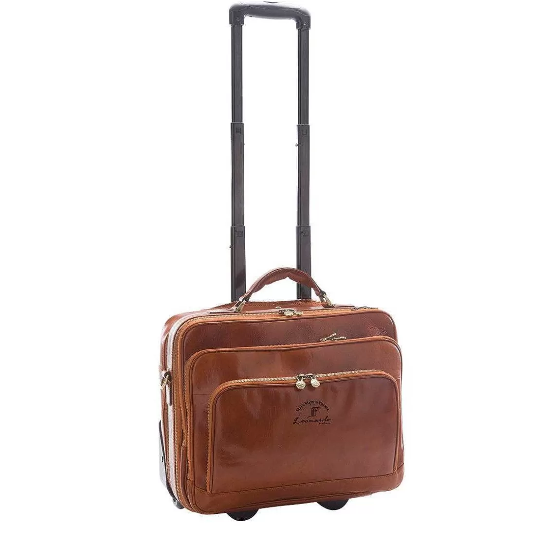 Leonardo Small Travel Trolley Pilot Bag In Full Grain Leather With Zip Closure In Various Colors Clearance