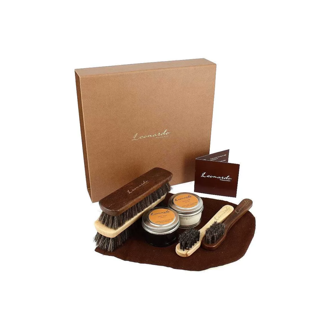Leonardo Smooth Leather Shoe Cleaning And Care Kit With Brushes And Polishes Discount
