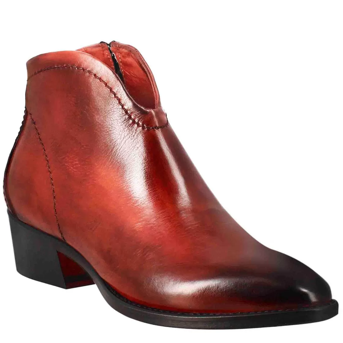 Leonardo Smooth Women'S Ankle Boot With Medium Heel In Red Leather Store