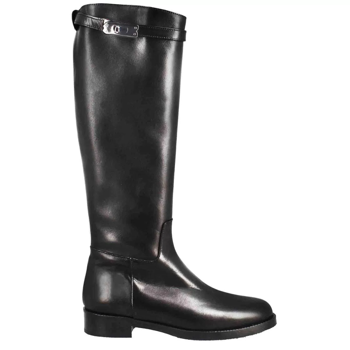 Leonardo Smooth Women'S Knee-High Boot With Low Heel In Black Leather New