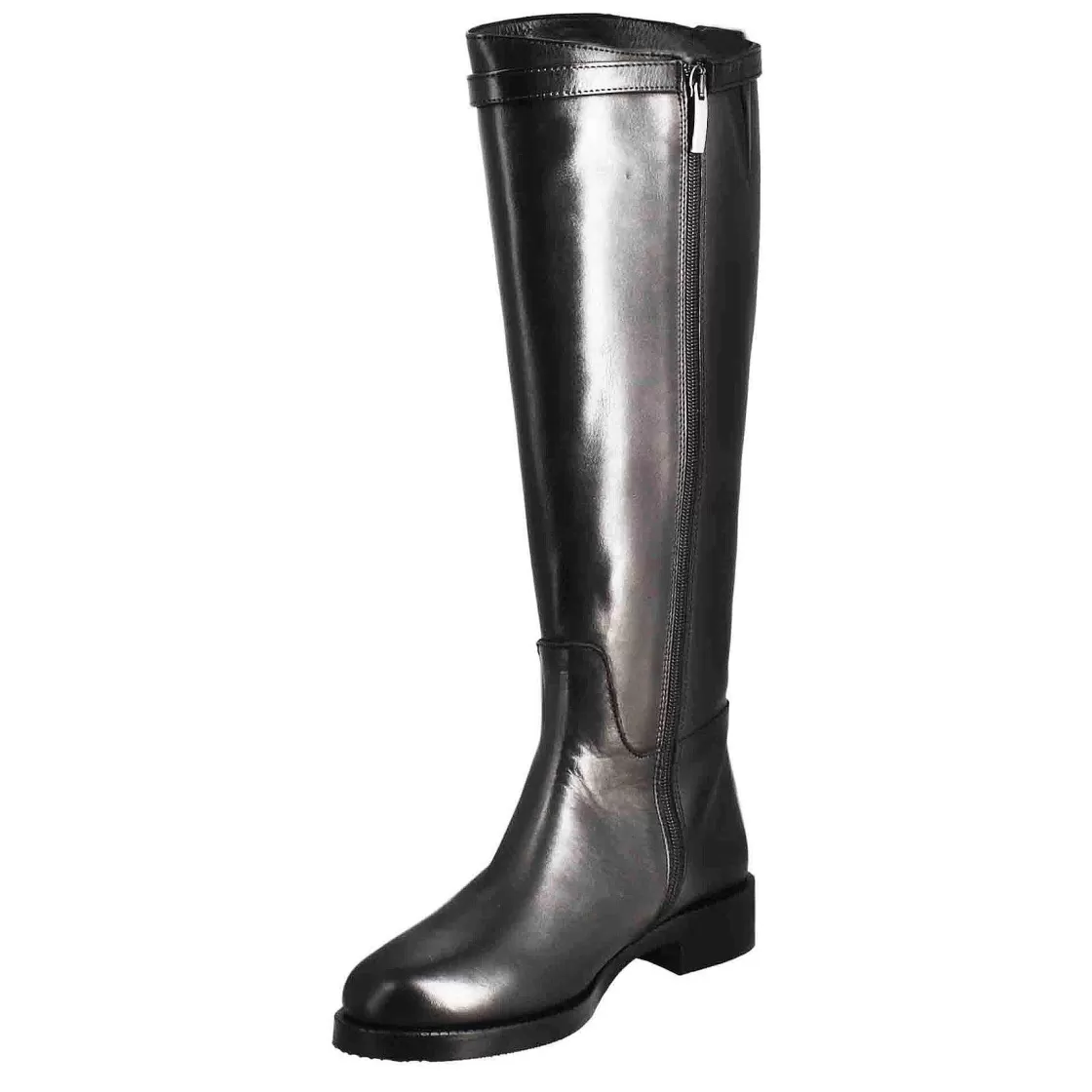 Leonardo Smooth Women'S Knee-High Boot With Low Heel In Black Leather New