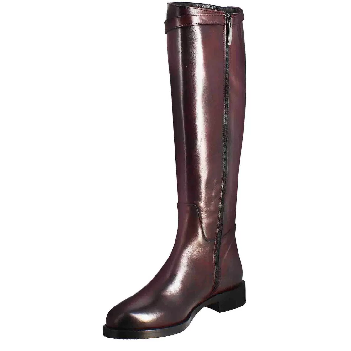 Leonardo Smooth Women'S Knee-High Boot With Low Heel In Burgundy Leather Best Sale