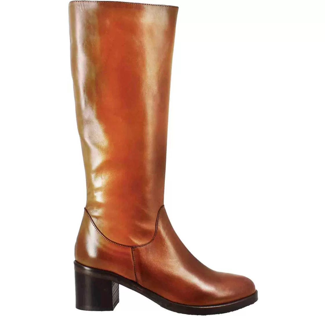 Leonardo Smooth Women'S Knee-High Boot With Medium Heel In Brown Leather Store