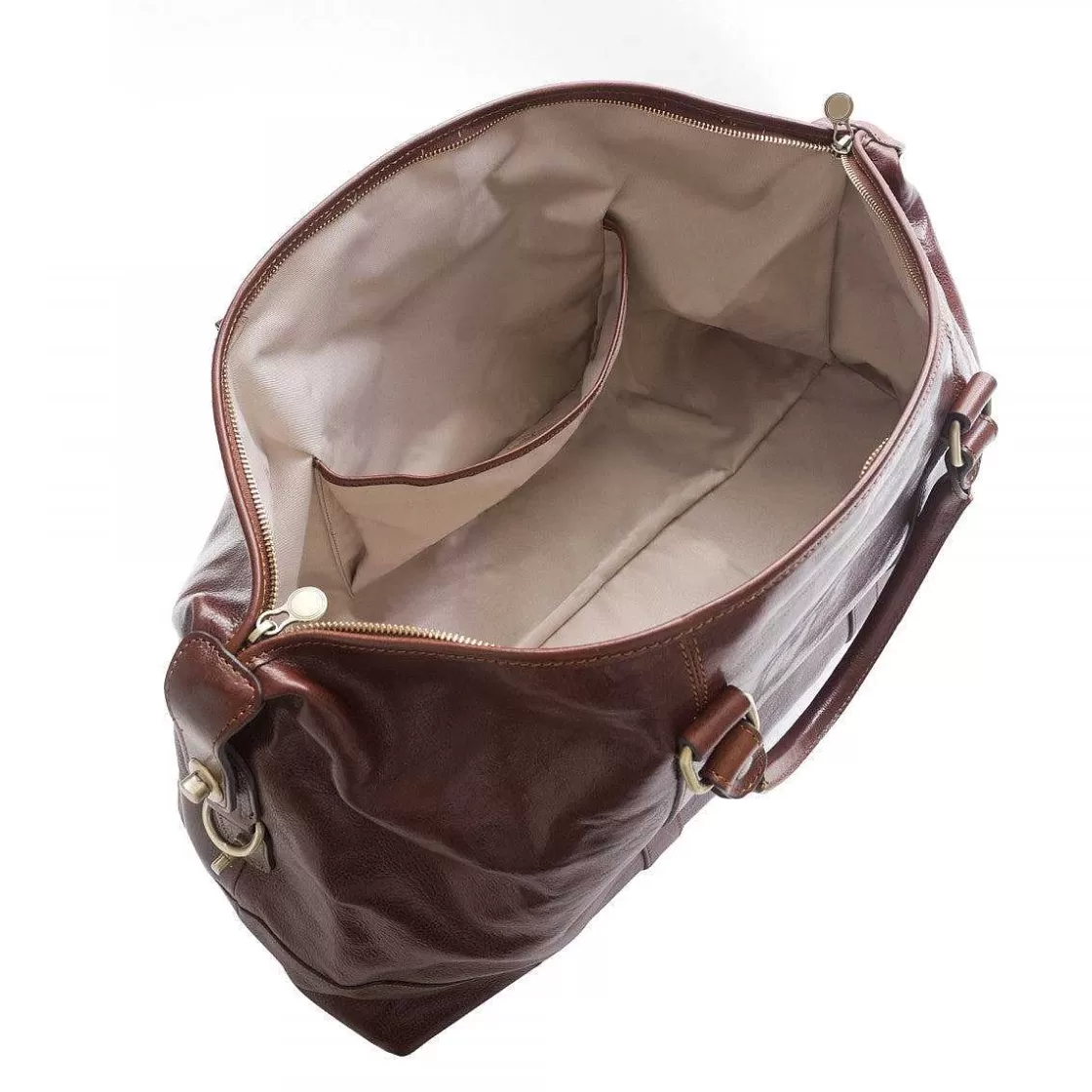 Leonardo Travel Bag In Full Grain Leather Double Zip Inside Pocket Adjustable Shoulder Strap Cheap