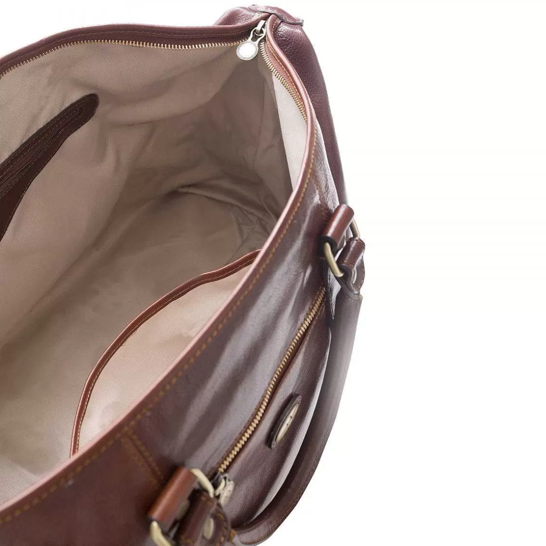 Leonardo Travel Bag In Full Grain Leather Double Zip Inside Pocket Adjustable Shoulder Strap Cheap