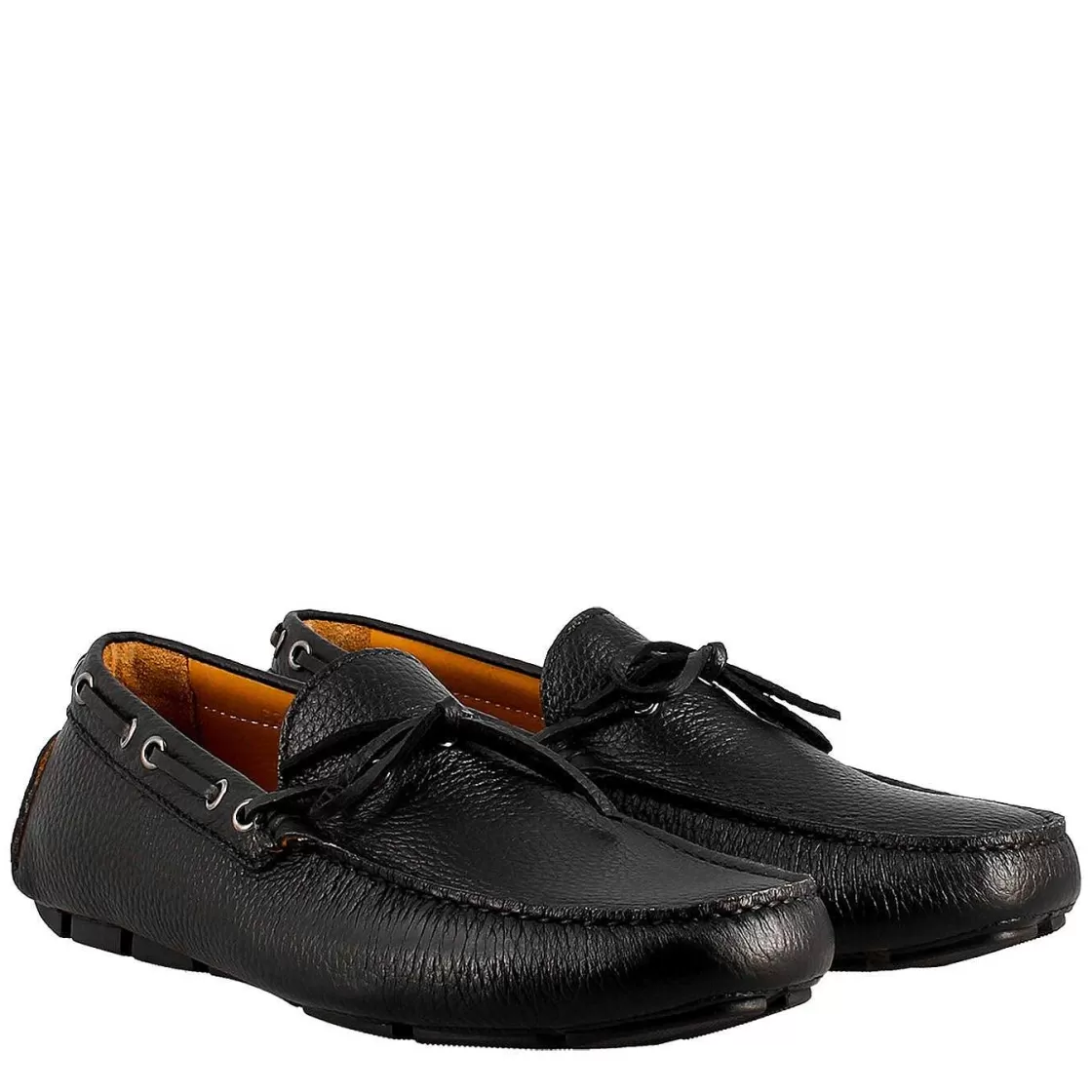 Leonardo Tubular Moccasin With Laces For Men In Black Leather Discount