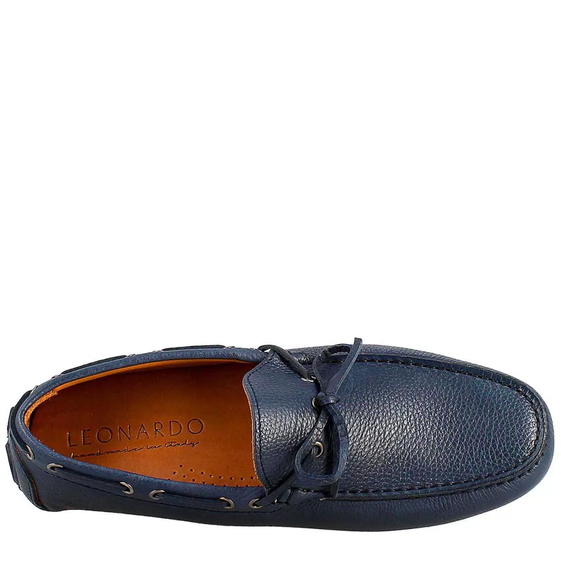 Leonardo Tubular Moccasin With Laces For Men In Blue Leather Sale