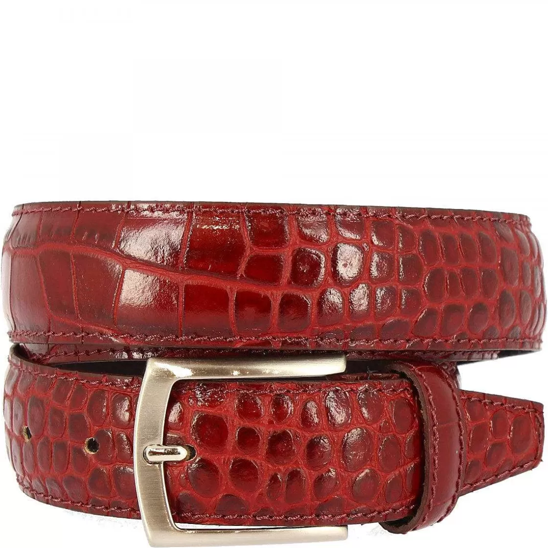Leonardo Unisex Handmade Belt In Red Calfskin With Crocodile Print Discount