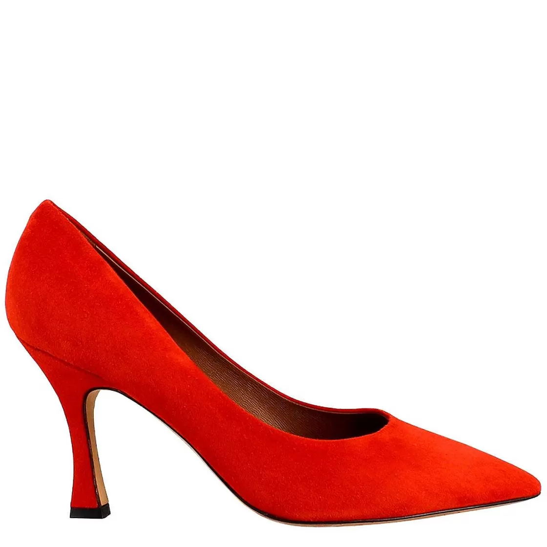 Leonardo Woman'S Decollete In Pointy Red Suede Leather Cheap