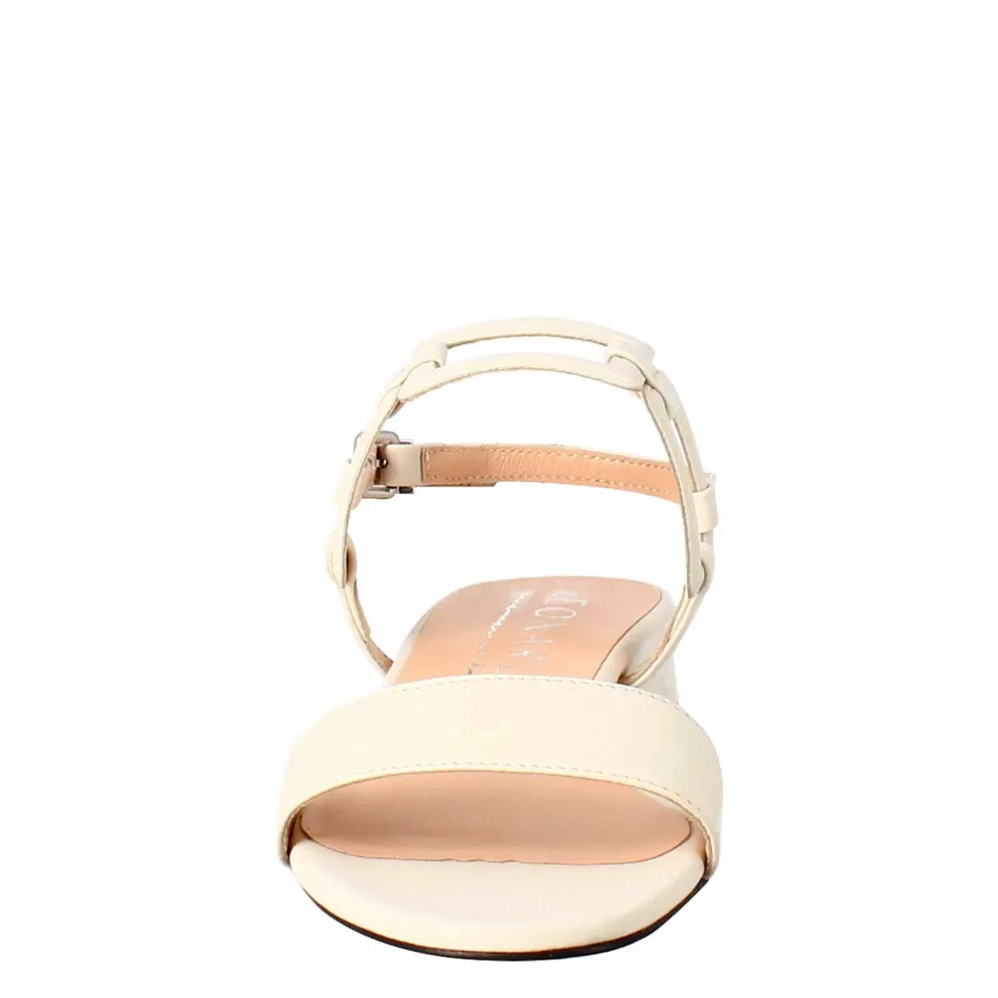 Leonardo Woman'S Open Sandal With Low Heel In Cream Leather Outlet