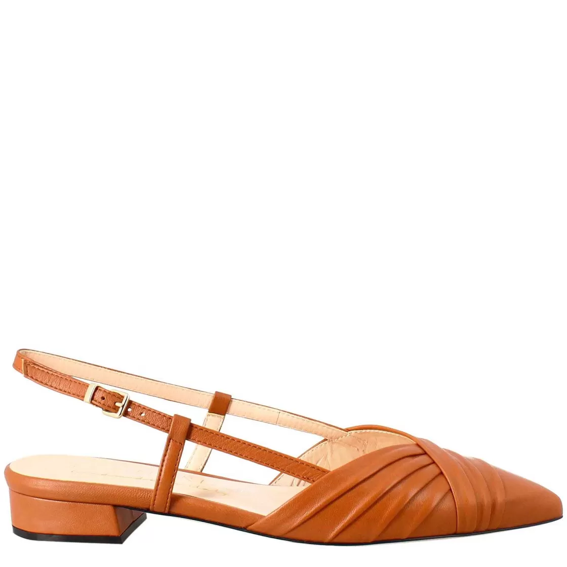 Leonardo Woman'S Pointed Toe Medium Heel Closed Sandal In Brown Pleated Leather Sale