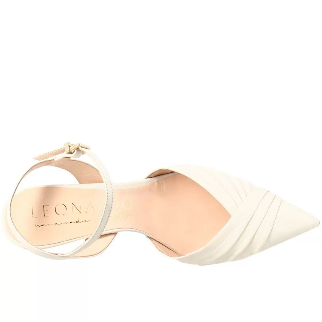Leonardo Woman'S Pointed Toe Sandal In Beige Pleated Leather With High Heel Sale