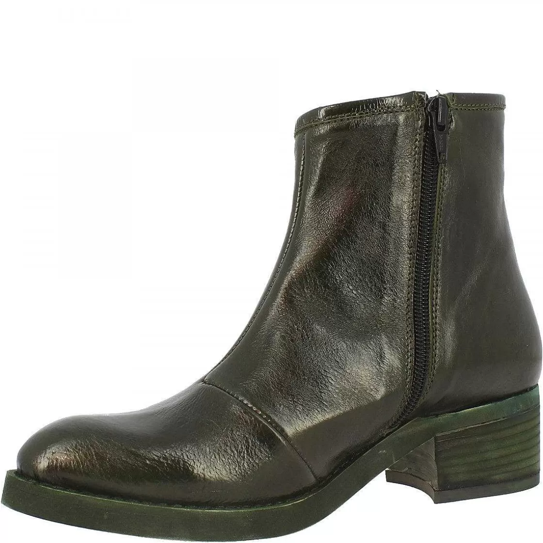 Leonardo Women'S Ankle Boots In Green Calf Leather With Side Zip Handmade Cheap