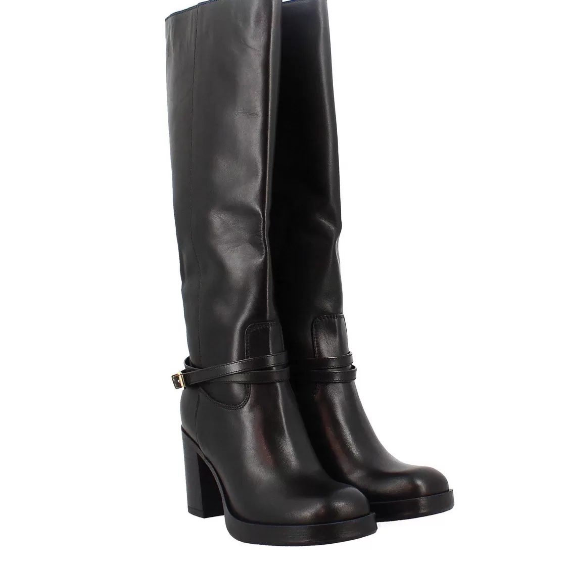 Leonardo Women'S Boot With Heel In Black Leather And Platform Sole Flash Sale