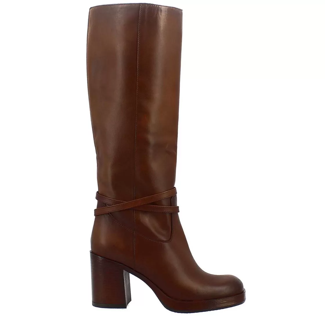 Leonardo Women'S Boot With Heel In Brown Leather And Platform Sole Sale