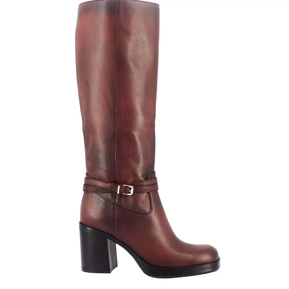 Leonardo Women'S Boot With Heel In Burgundy Leather And Platform Sole Discount