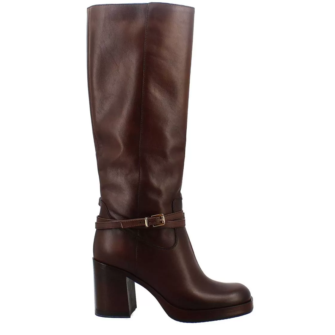 Leonardo Women'S Boot With Heel In Dark Brown Leather And Platform Sole Online