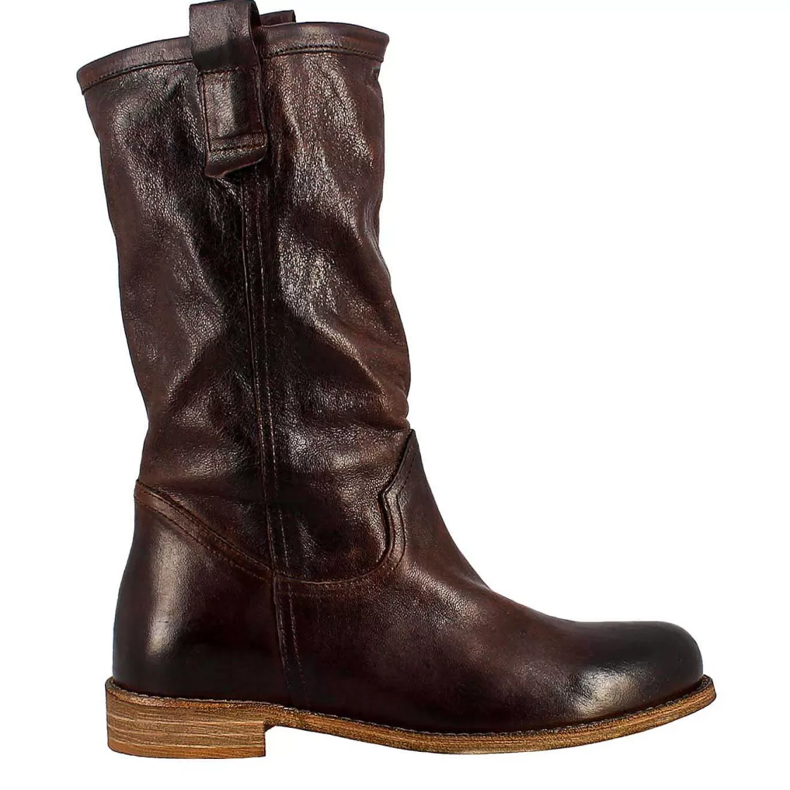 Leonardo Women'S Calf-High Boot In Dark Brown Vintage Leather, Unlined Clearance