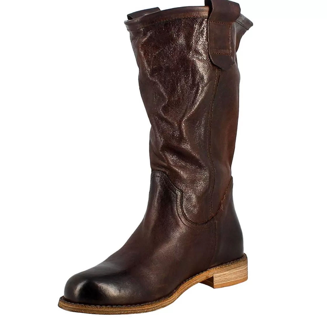 Leonardo Women'S Calf-High Boot In Dark Brown Vintage Leather, Unlined Clearance