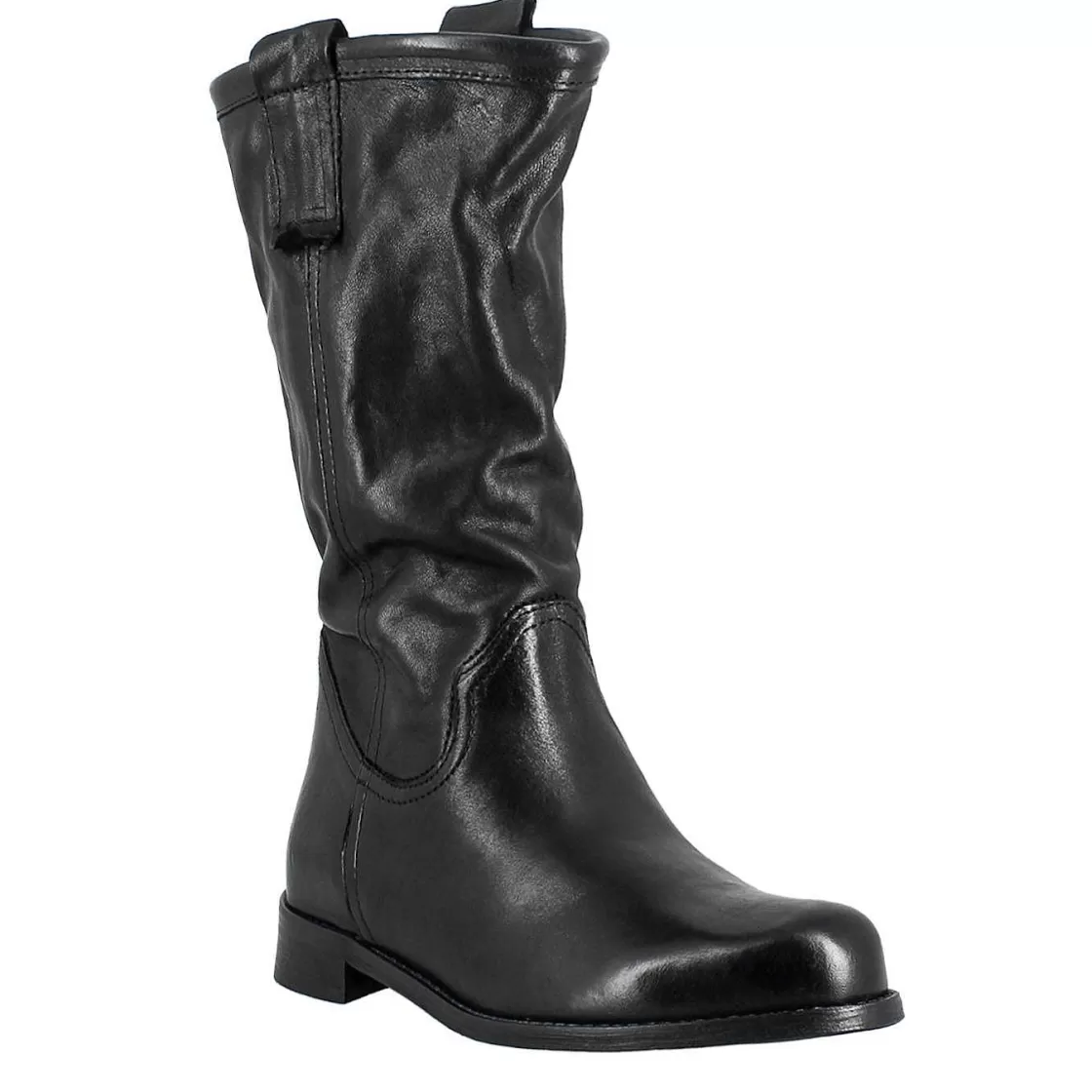 Leonardo Women'S Calf-High Boot In Vintage Black Leather, Unlined Cheap