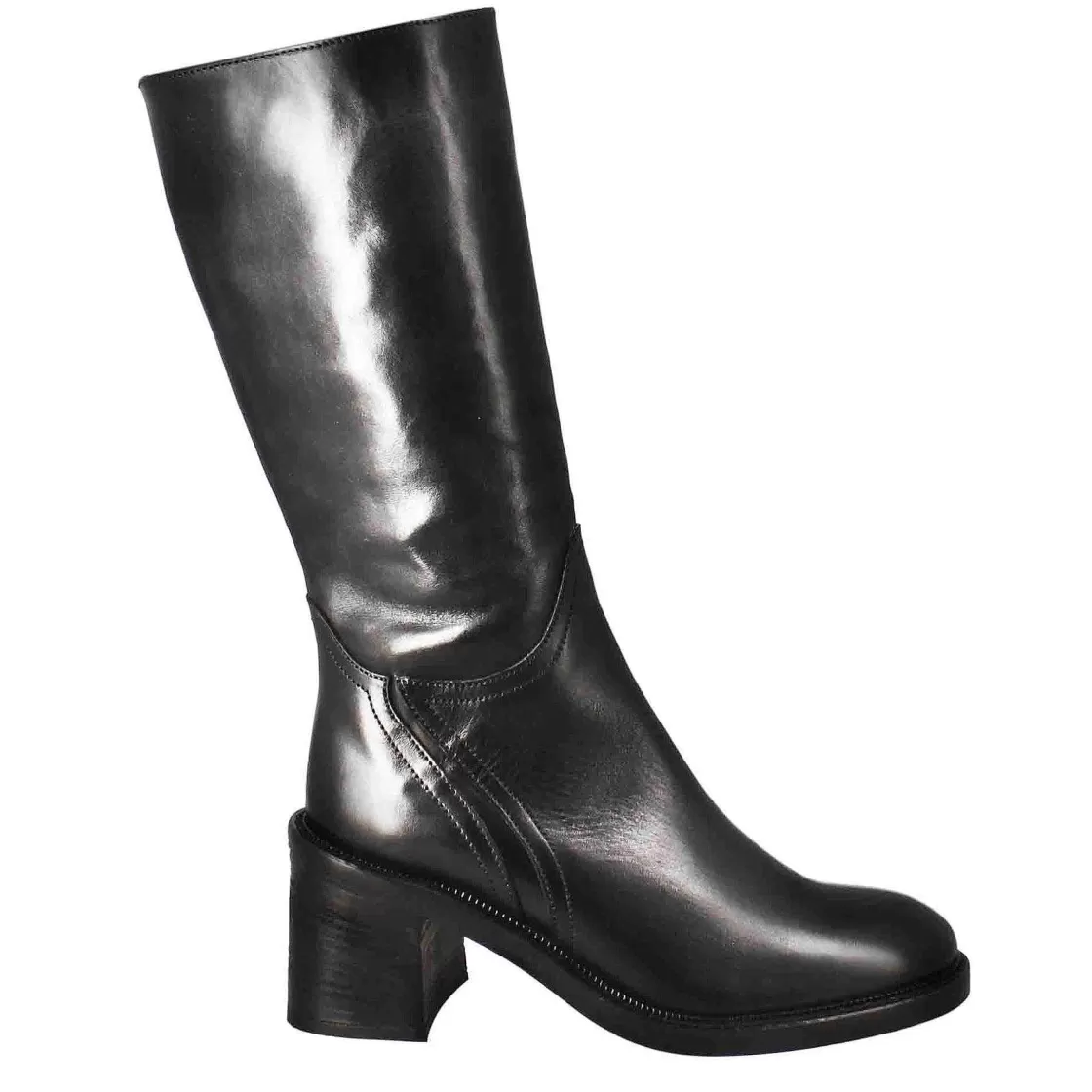 Leonardo Women'S Calf-High Diver Boot With Heel In Black Washed Leather Clearance