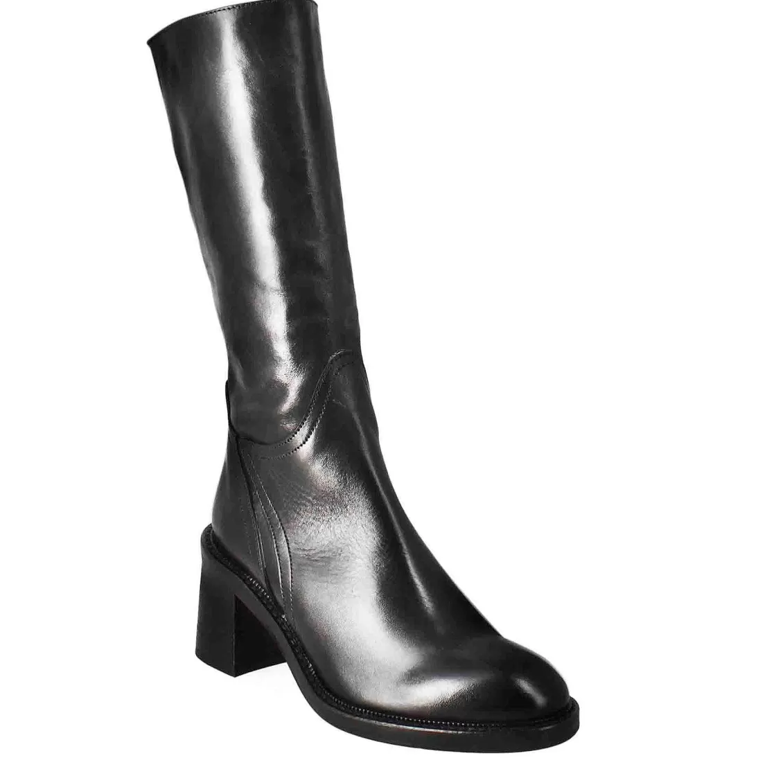 Leonardo Women'S Calf-High Diver Boot With Heel In Black Washed Leather Clearance