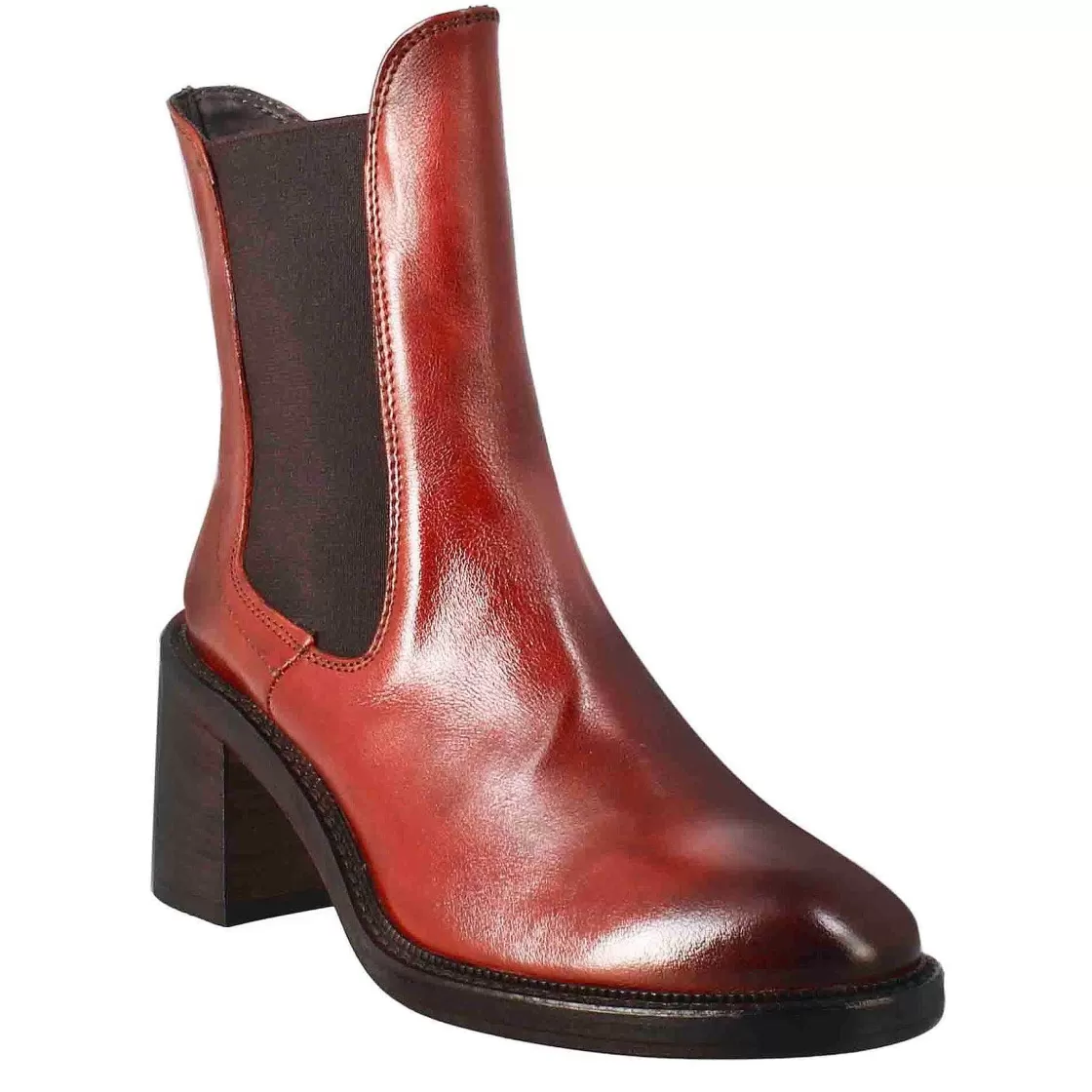 Leonardo Women'S Chelsea Boot With Heel In Red Washed Leather Sale