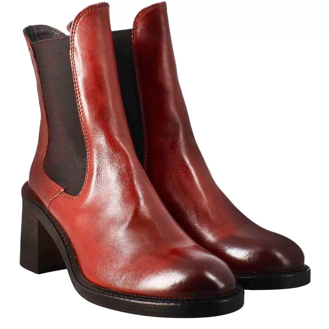Leonardo Women'S Chelsea Boot With Heel In Red Washed Leather Sale