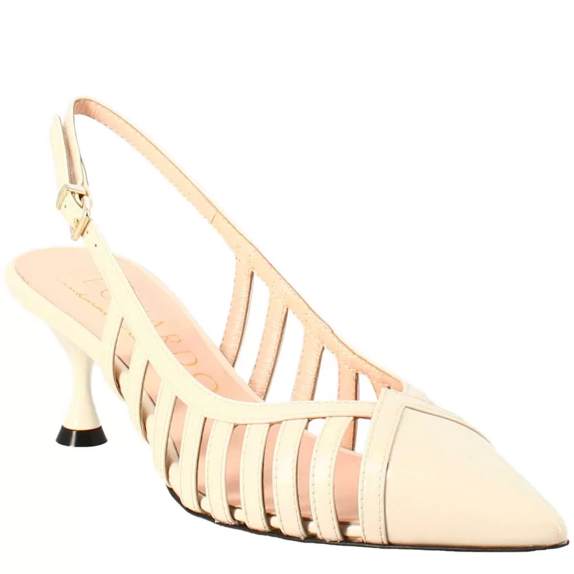 Leonardo Women'S Decollete In Beige Patent Leather With Pointed Toe Cheap