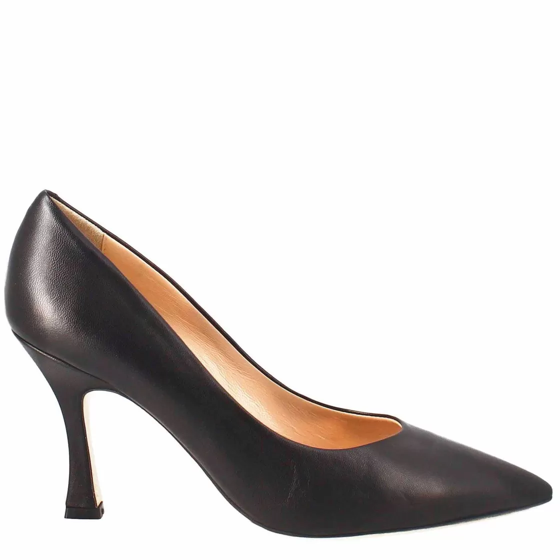 Leonardo Women'S Decollete In Black Leather With Pointed Toe Online