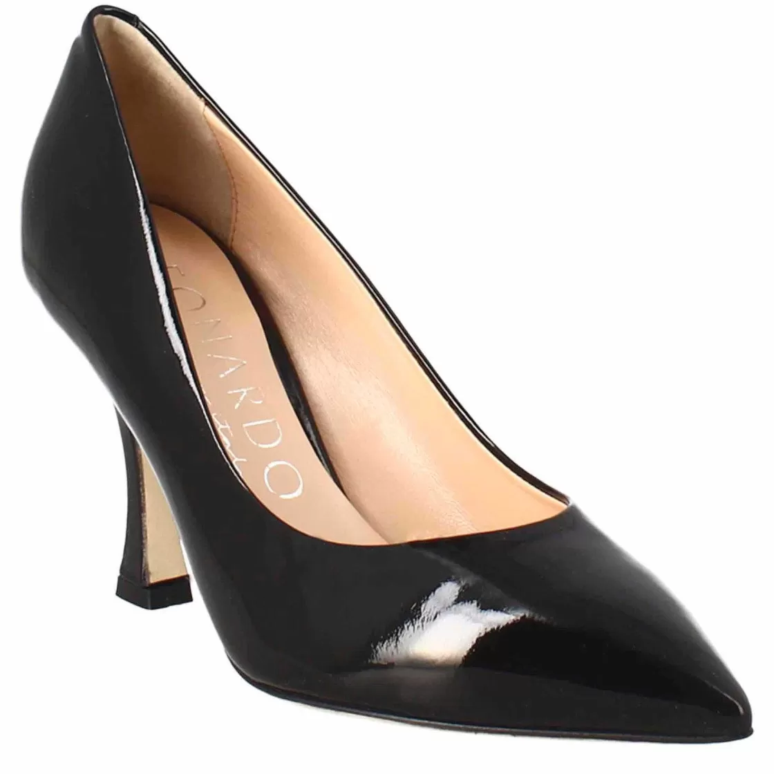 Leonardo Women'S Decollete In Black Patent Leather With Pointed Toe Discount