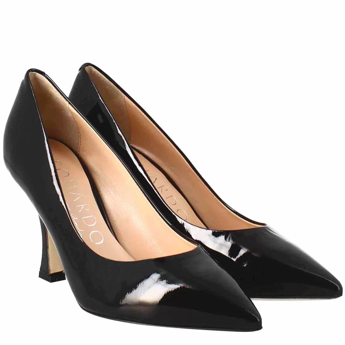 Leonardo Women'S Decollete In Black Patent Leather With Pointed Toe Discount