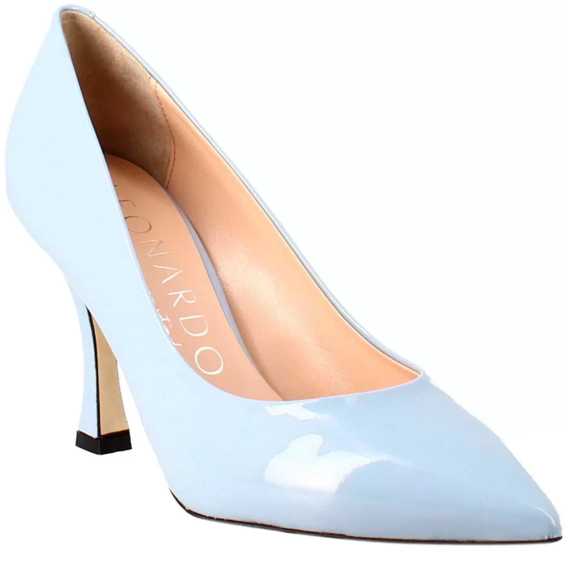 Leonardo Women'S Decollete In Light Blue Patent Leather With Pointed Toe Clearance