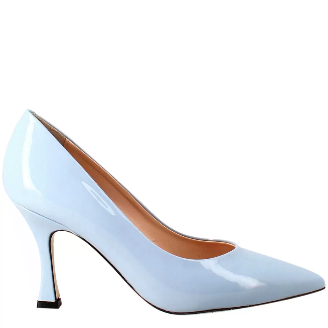 Leonardo Women'S Decollete In Light Blue Patent Leather With Pointed Toe Clearance