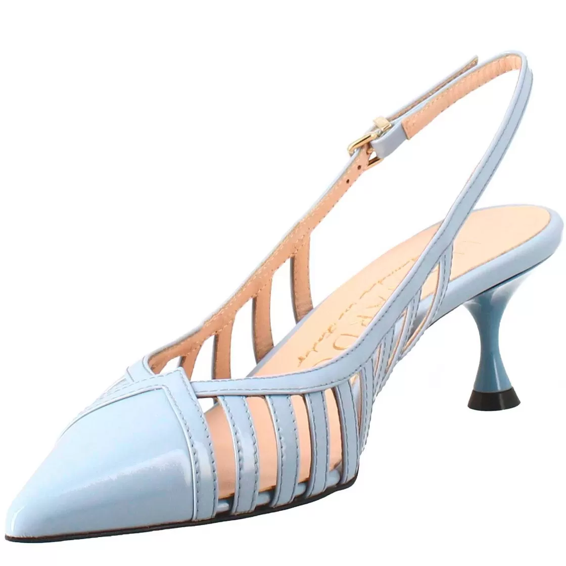 Leonardo Women'S Decollete In Light Blue Patent Leather With Pointed Toe Best