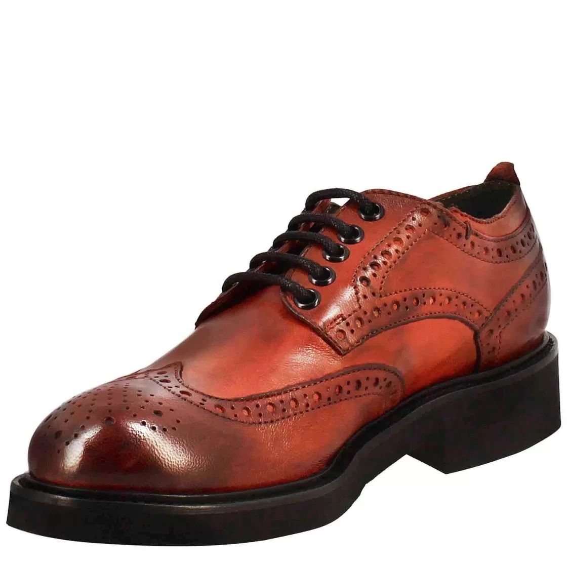 Leonardo Women'S Derby With Paupa Brogue Details In Red Washed Leather Cheap