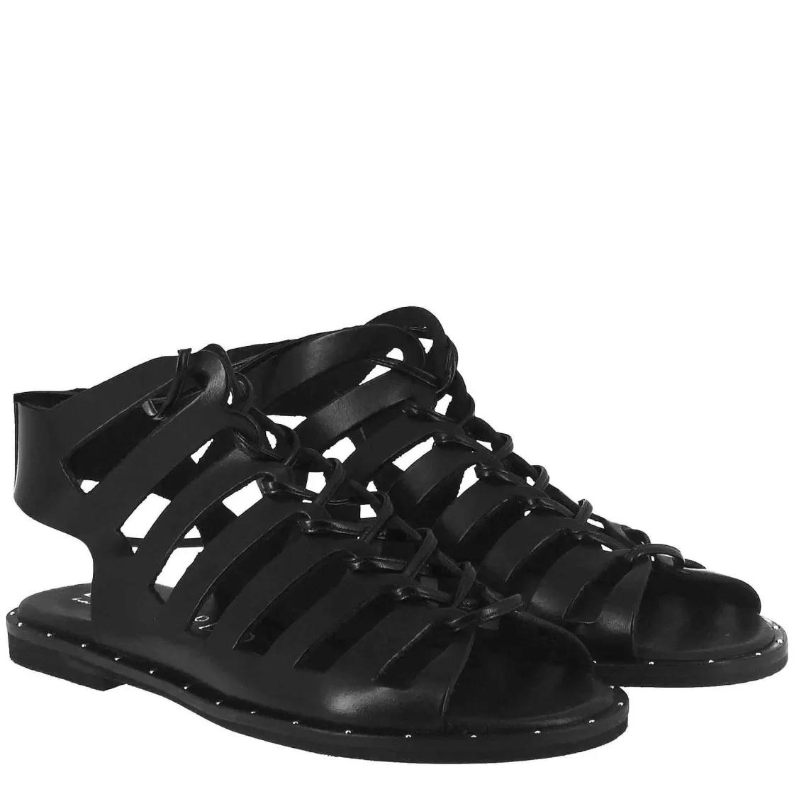 Leonardo Women'S Gladiator Sandal With Handmade Laces In Black Leather Best Sale