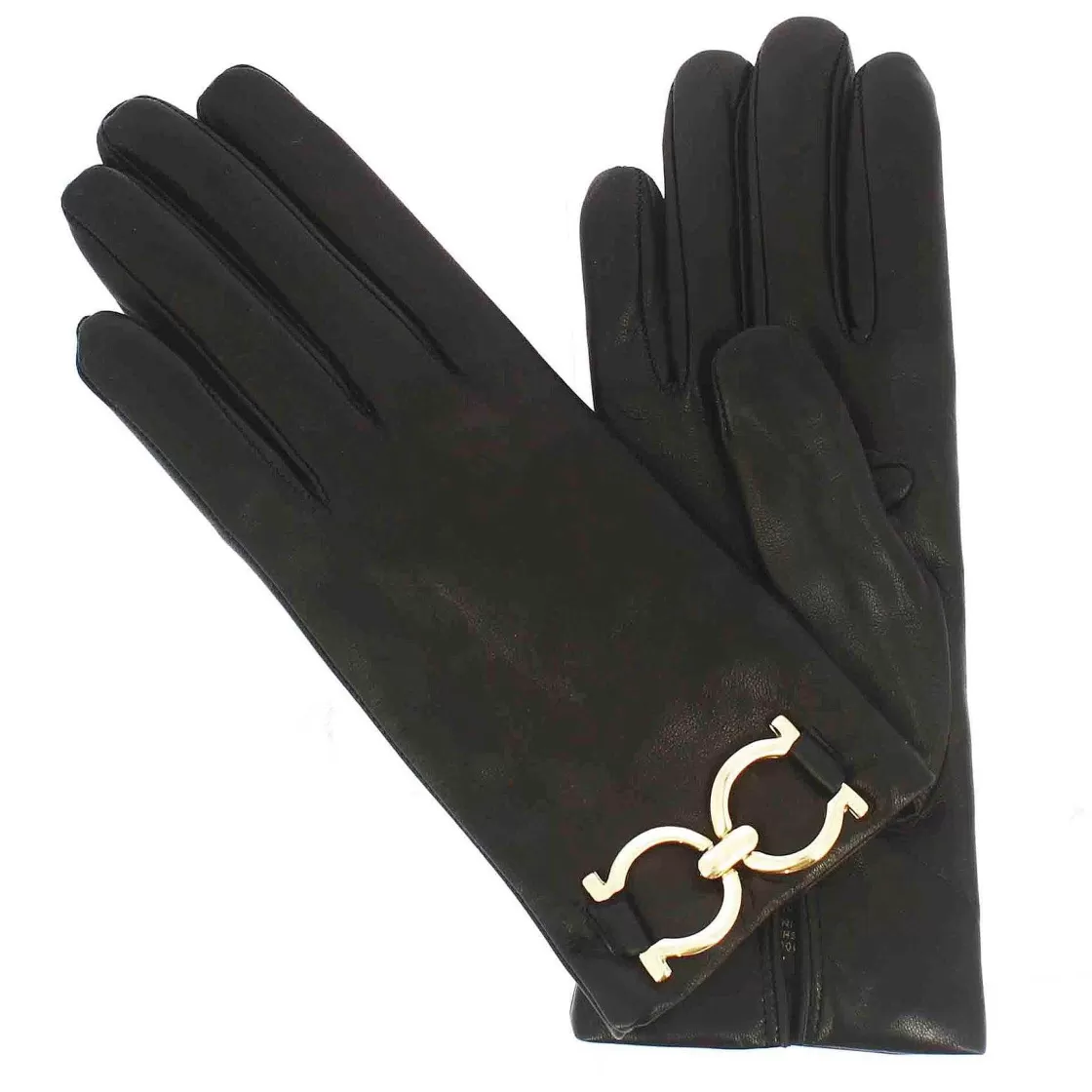 Leonardo Women'S Glove In Black Leather With Gold Horsebit And Cashmere Lining Clearance