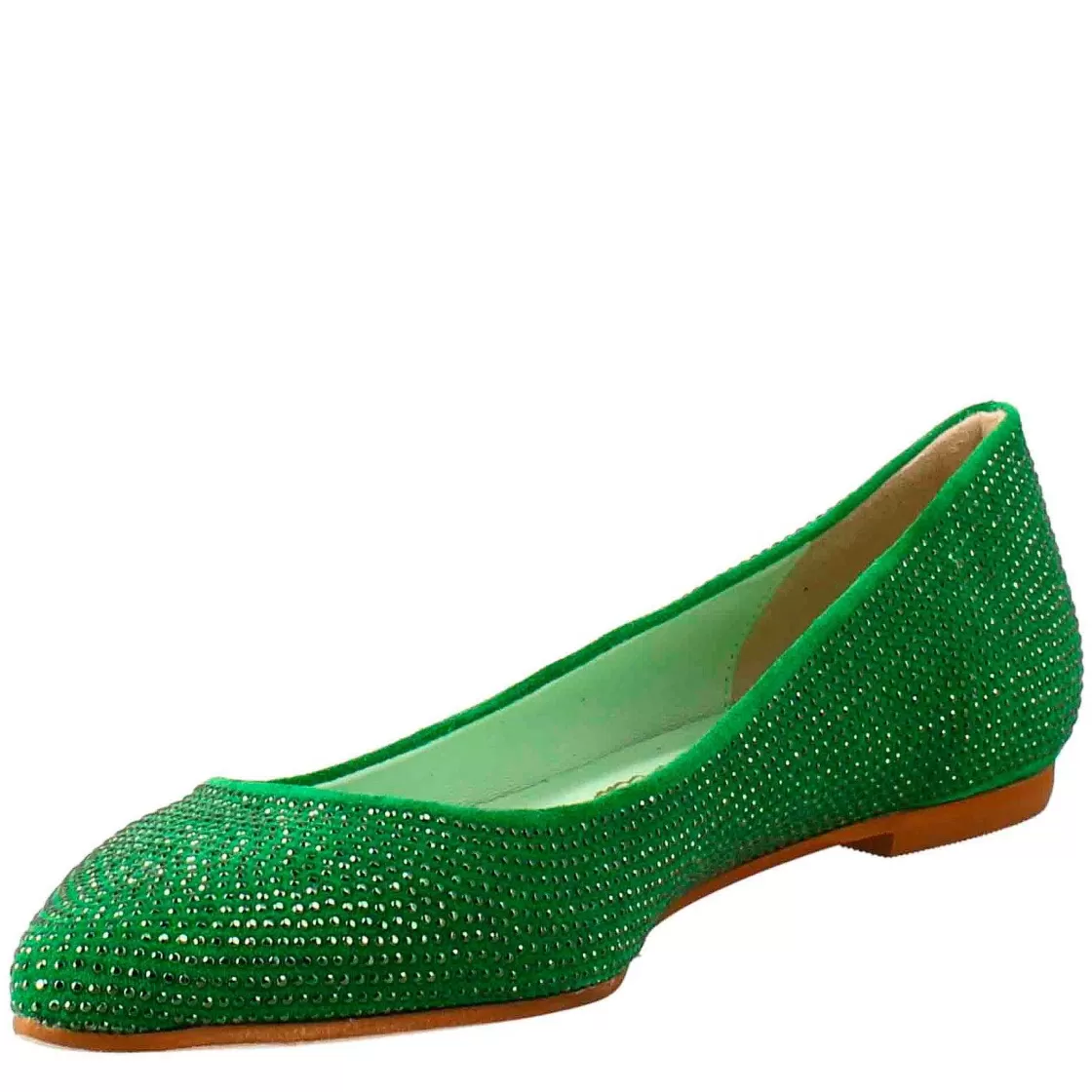 Leonardo Women'S Green Suede Ballet Flats With Rhinestones Clearance