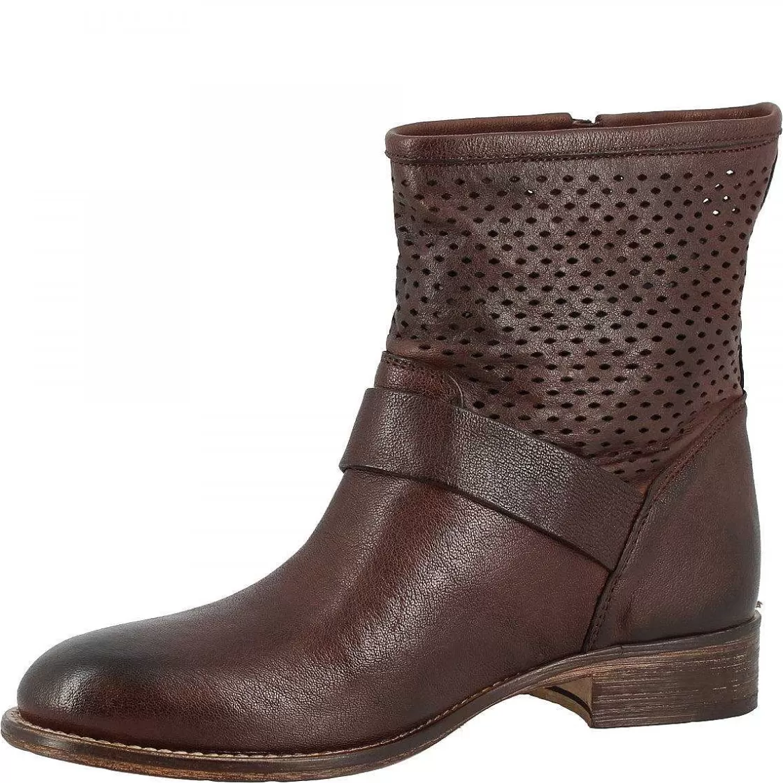 Leonardo Women'S Handmade Ankle Boots In Dark Brown Perforated Calf Leather With Buckles Shop