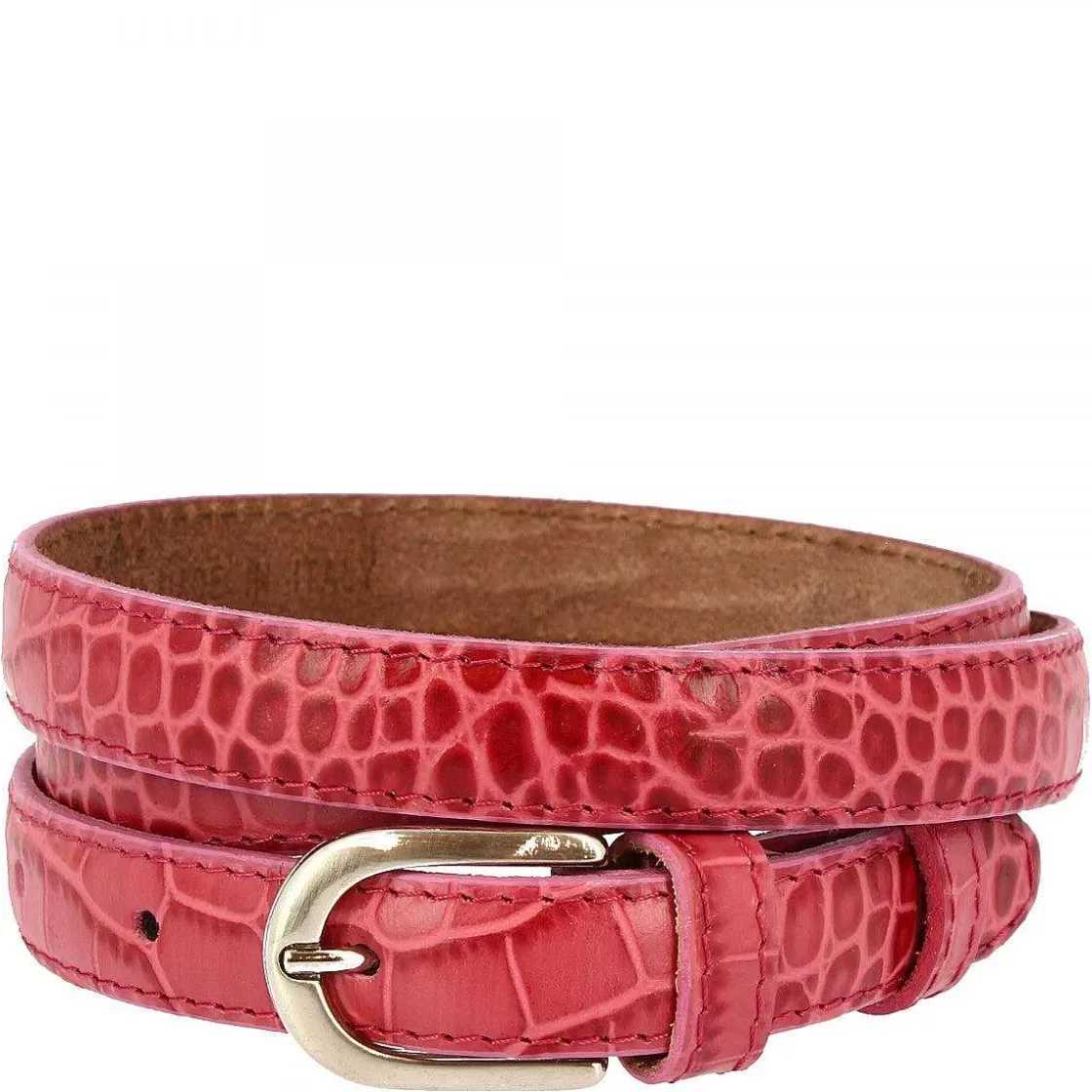 Leonardo Women'S Handmade Belt In Dark Pink Crocodile-Embossed Calfskin With Metal Buckle Clearance