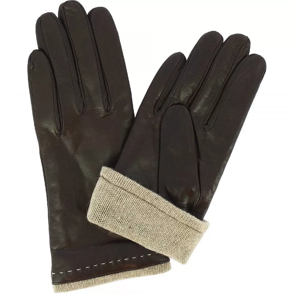Leonardo Women'S Handmade Decorated Gloves In Dark Brown Nappa Leather Cheap