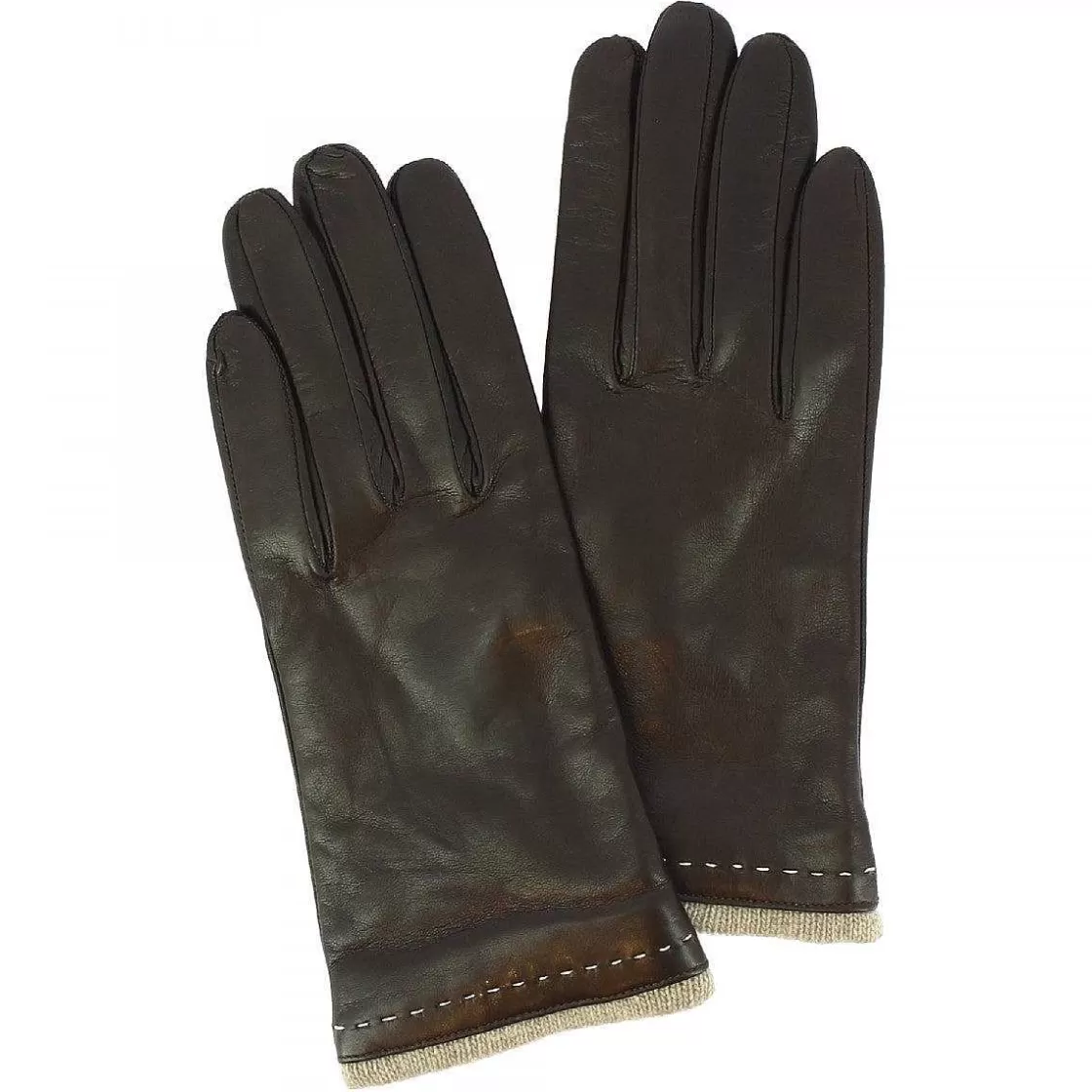 Leonardo Women'S Handmade Decorated Gloves In Dark Brown Nappa Leather Cheap