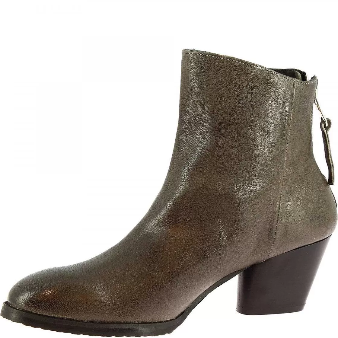 Leonardo Women'S Handmade Heels Ankle Boots In Gray Calf Leather With Zipper Store