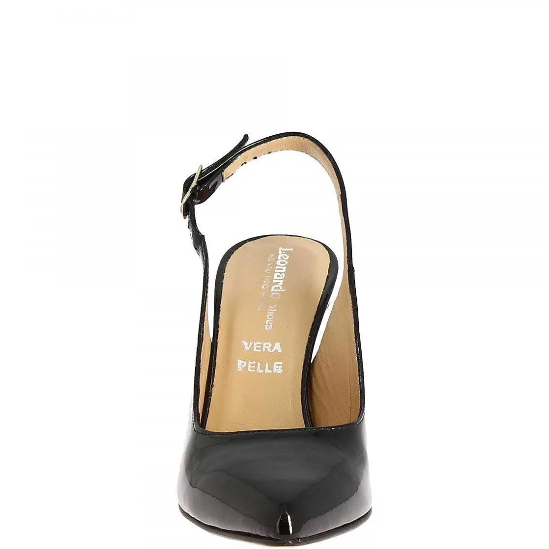 Leonardo Women'S Handmade High Heels Slingback Pumps In Black Patent Leather Outlet