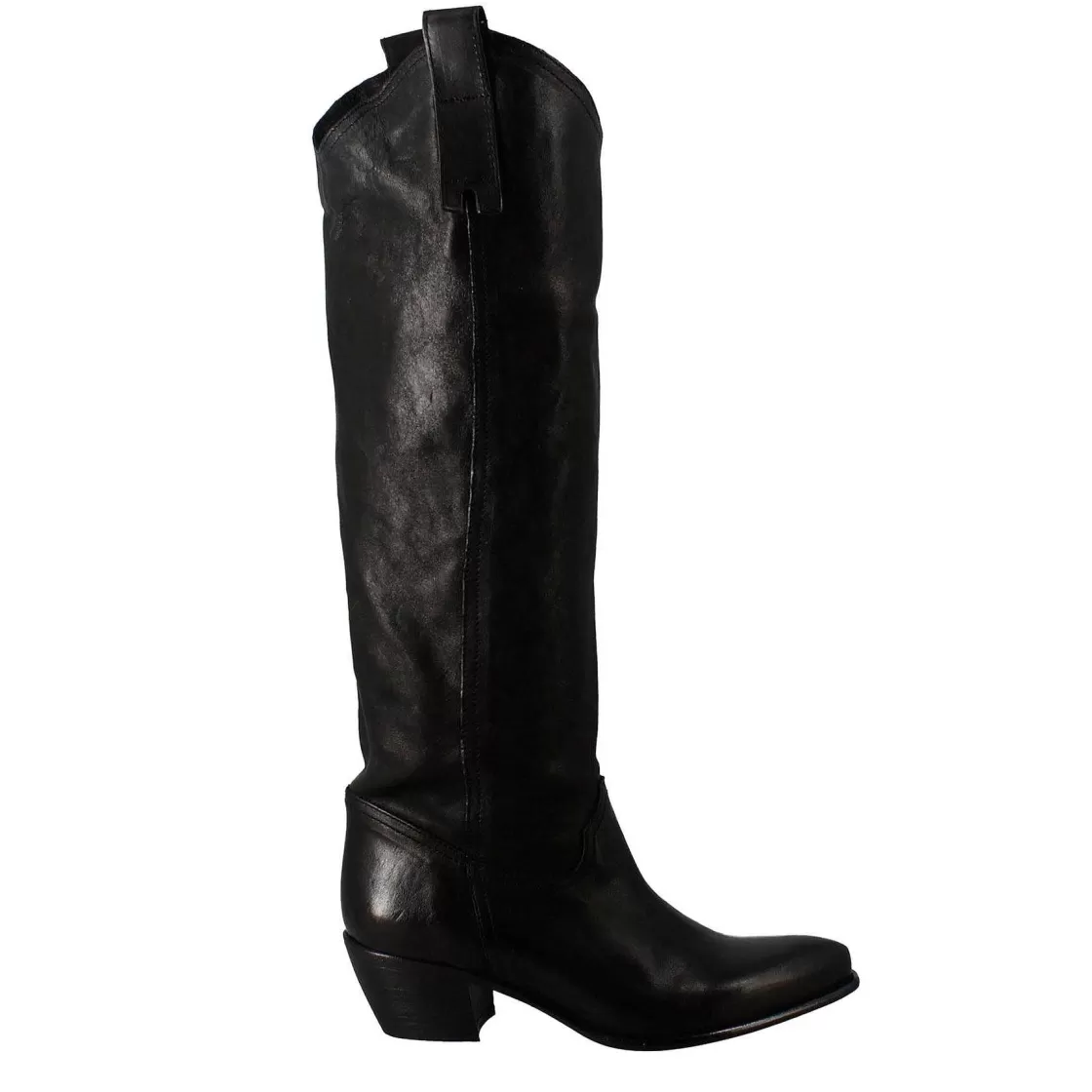 Leonardo Women'S Handmade High Texan Boots In Black Leather With Zipper Clearance