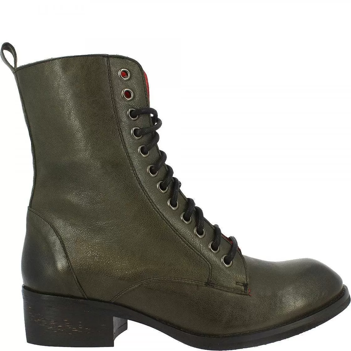 Leonardo Women'S Handmade Lace-Up Ankle Boots In Green Calf Leather With Zipper New