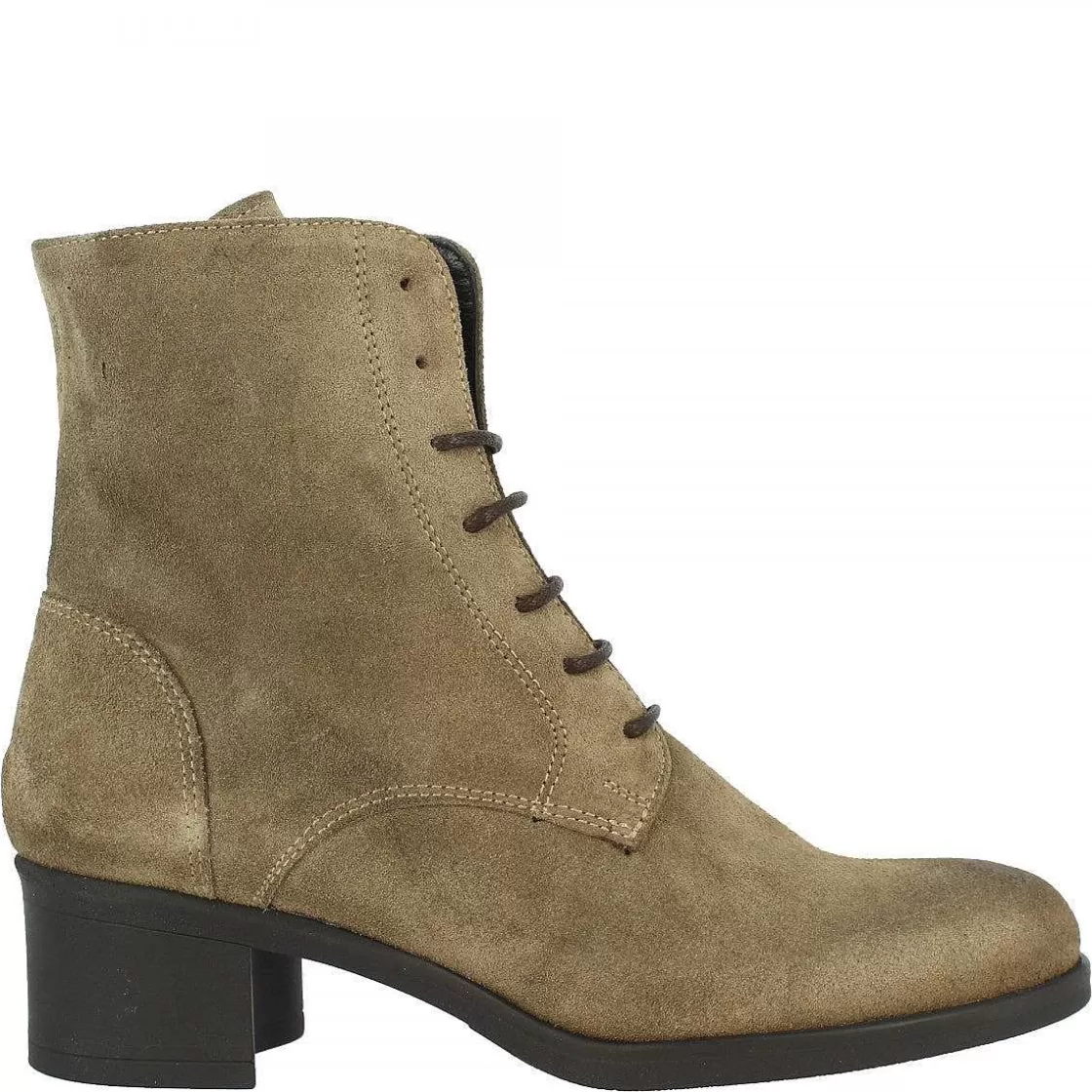 Leonardo Women'S Handmade Lace-Up Ankle Boots In Mud Suede Leather With Zip New