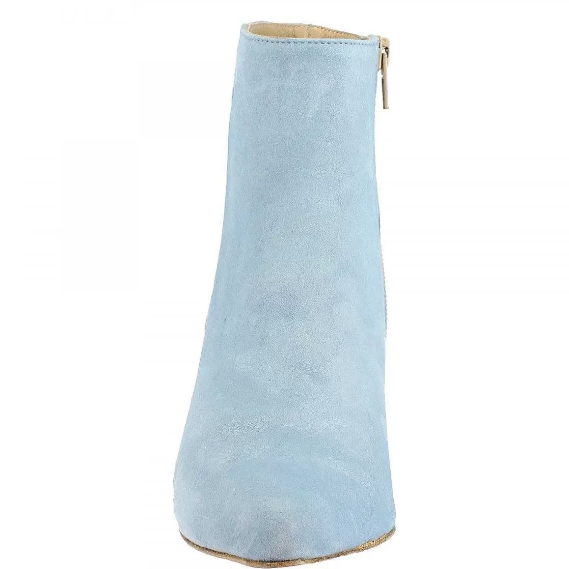 Leonardo Women'S Handmade Pointed Toe Heeled Ankle Boots In Light Blue Suede Leather Clearance